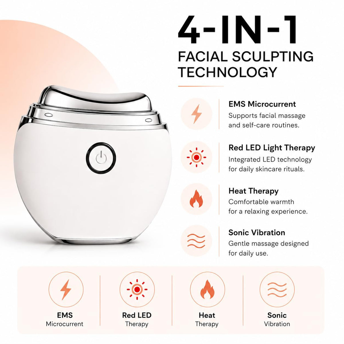 Sculpt EMS Microcurrent Gua Sha Massager for Face & Neck | Red Light Therapy, Heat & Sonic Vibration | Facial Sculpting Device