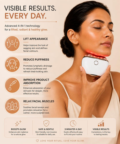 Sculpt EMS Microcurrent Gua Sha Massager for Face & Neck | Red Light Therapy, Heat & Sonic Vibration | Facial Sculpting Device